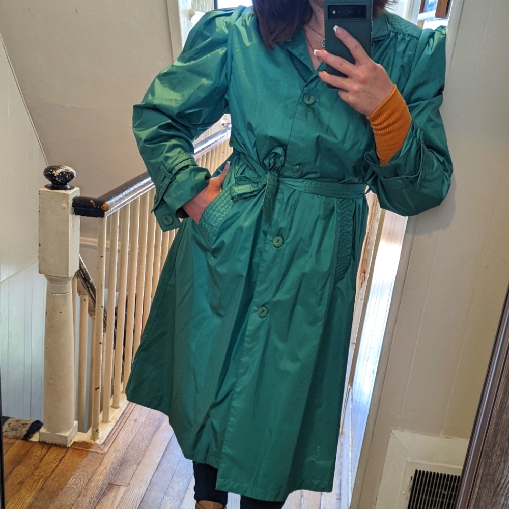 Misty Weather Emerald Green full length trench raincoat with stitch detail OS